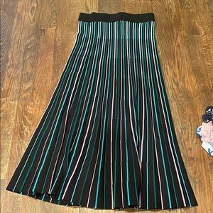Striped Black and Teal Pleated Skirt